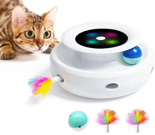ROJECO 2 in 1 Smart Cat Toys Automatic Feather Fun Ball Toy Set For Cat Dog 5 Modes Electronic Interactive Pet Toy Accessories